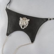 Leather lion G-string silver