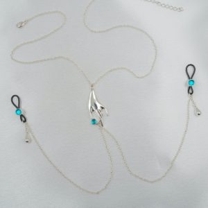 Kette-Brust-Brüste-Collier-Silber-Strass-blau