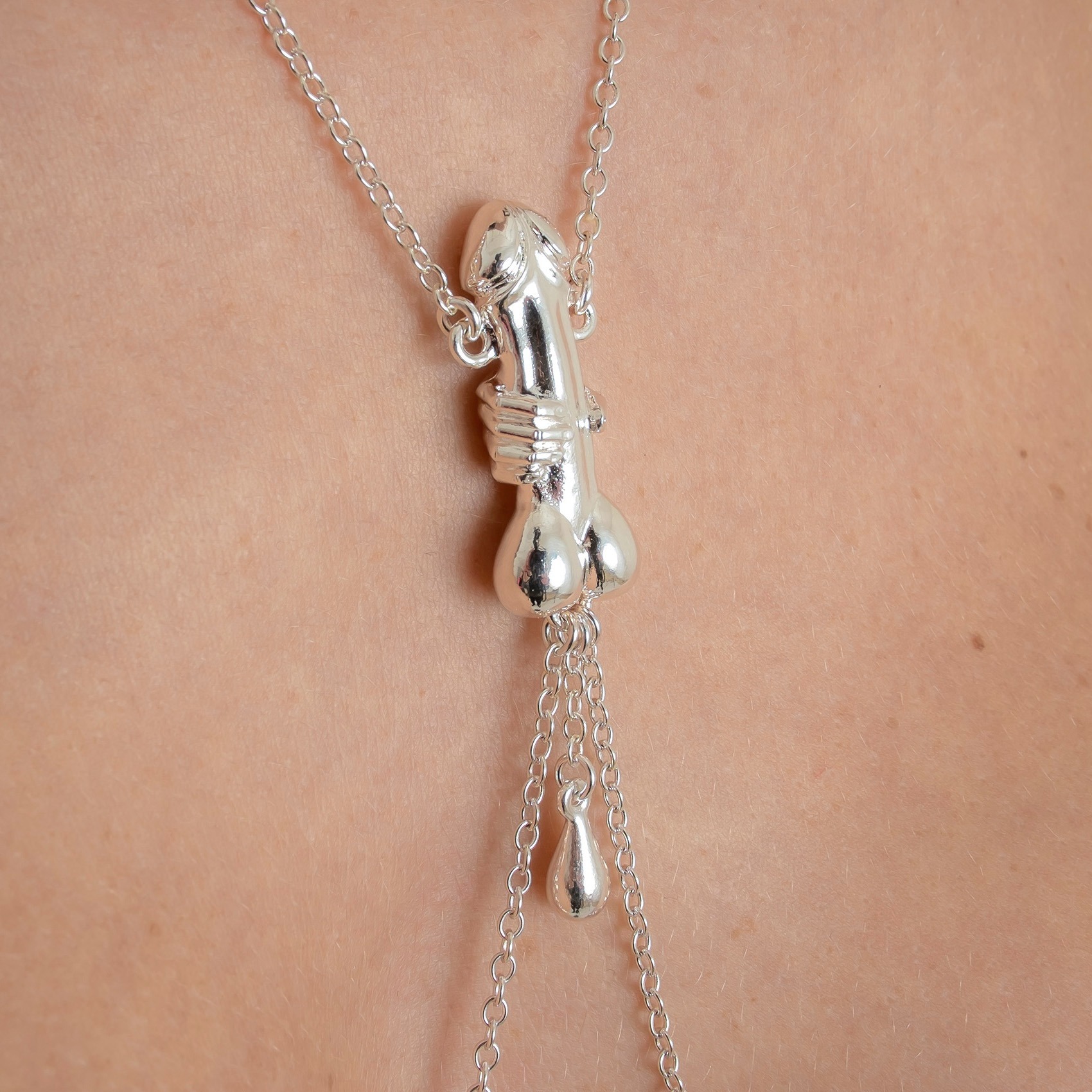 sexy necklace sculpture penis silver